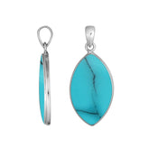 Handcrafted Balinese Sterling Silver Marquise Pendant featuring bright Turquoise Shell and smooth silver frame, perfect for women who love ocean-inspired artisan jewelry.